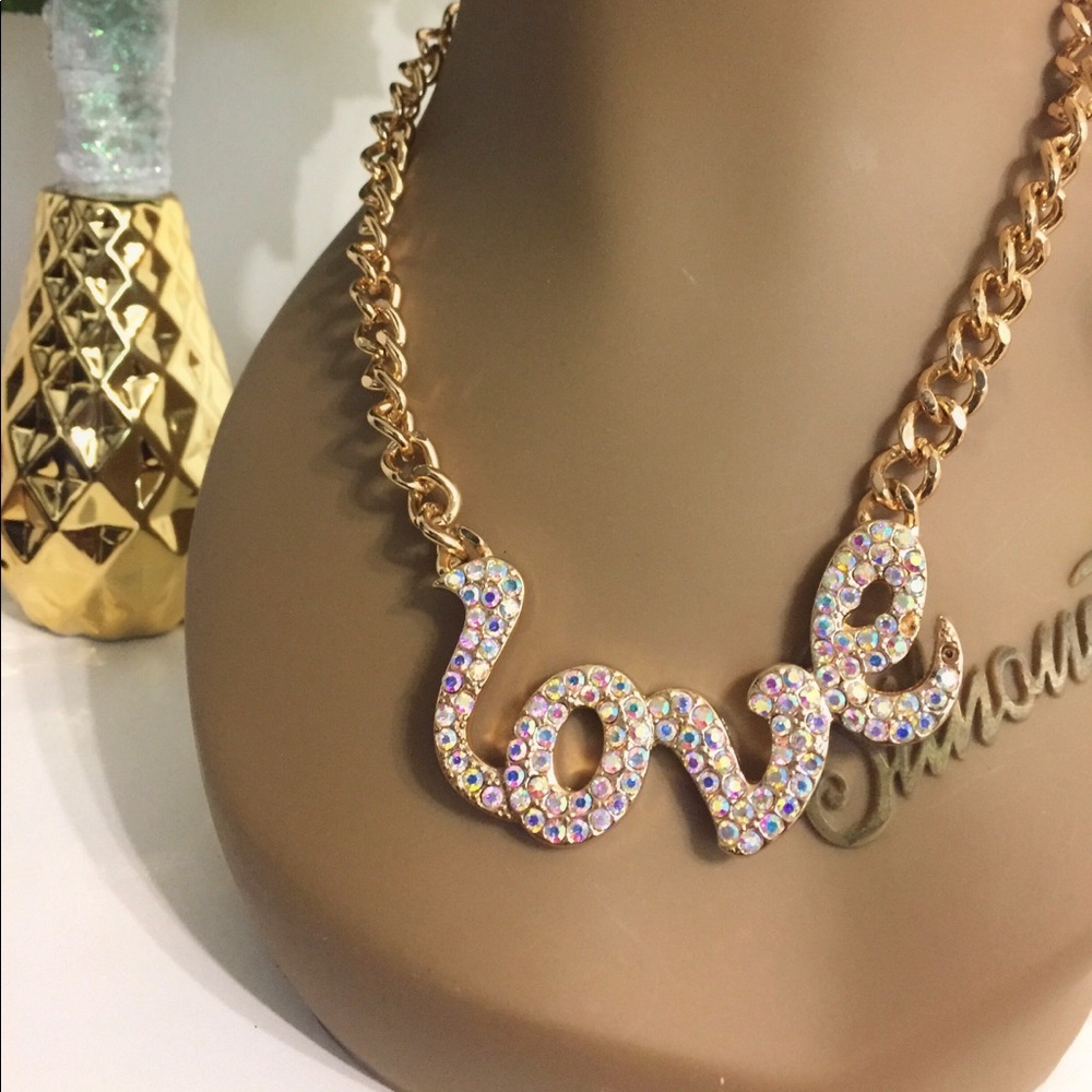 Multicolored Rhinestone Love Necklace